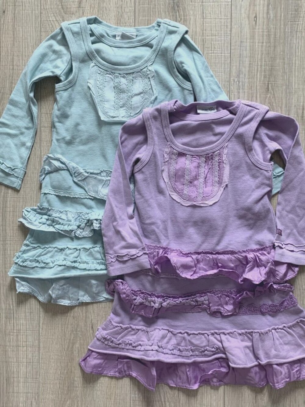 2 Naartjie Kids Girls Ruffle Layered Long Sleeve Dress Tunic Sz 4 Blue Purple